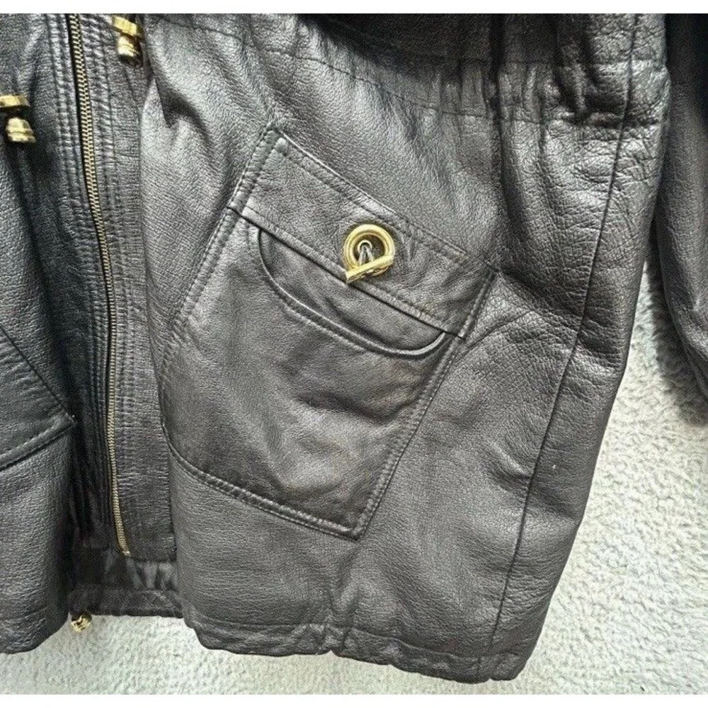 Vintage 90s GIII Leather Jacket Coat Hooded Parka Full Zip Men’s Large Vented
